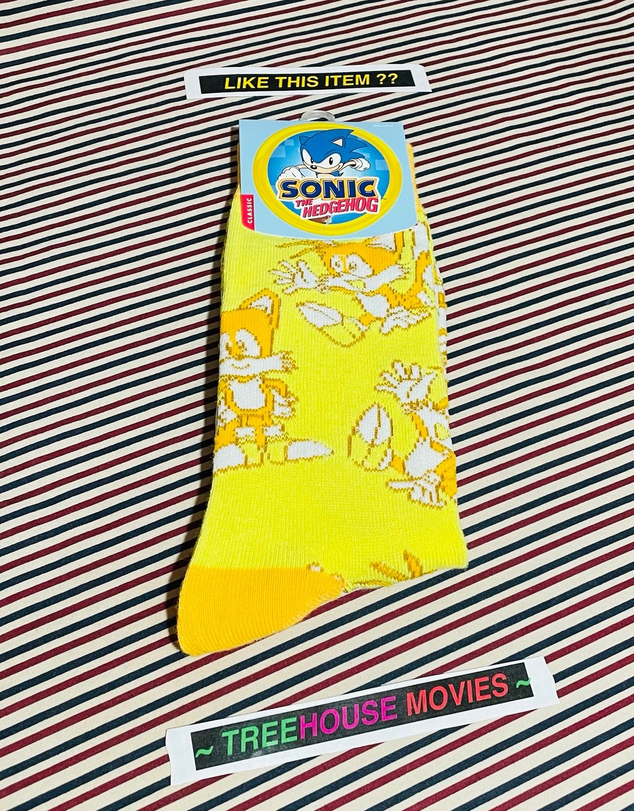 SEGA Sonic the Hedgehog Tails Crew Socks Novelty Yellow